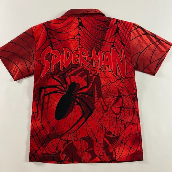 Vintage 2002 Spiderman Movie Shirt Mens Small All Over Print Button Up Marvel - Picture 2 of 11